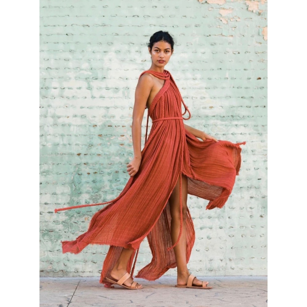 Kasia Kulenty Venus Gown Handmade‎ Luxury Resortwear Terra Cotta Dress One Size